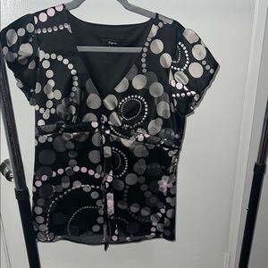 Express Women's Top with Black and Pink Circle Design